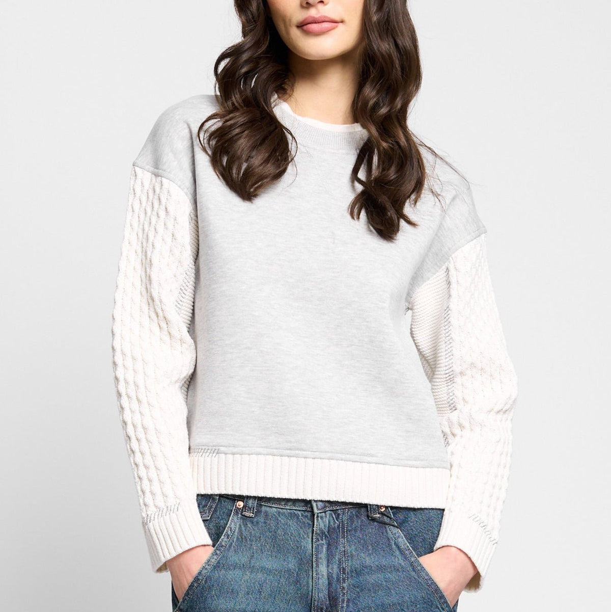 CPW Phoebe Cable Sleeve Sweatshirt Heather Gray