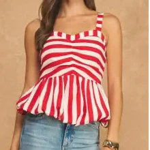 Smocked Striped Bubble Peplum Tank Top