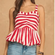 Smocked Striped Bubble Peplum Tank Top