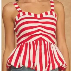 Smocked Striped Bubble Peplum Tank Top