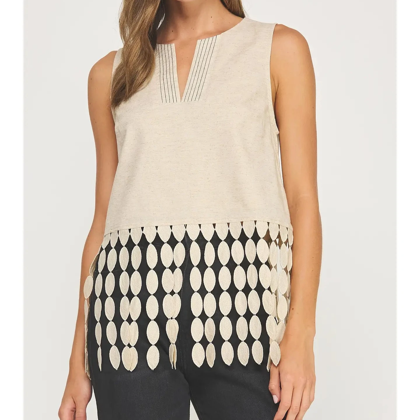 Dotted Fringe Linen Top
