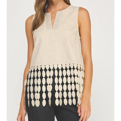 Dotted Fringe Linen Top