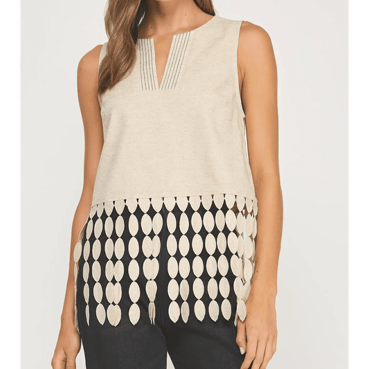 Dotted Fringe Linen Top