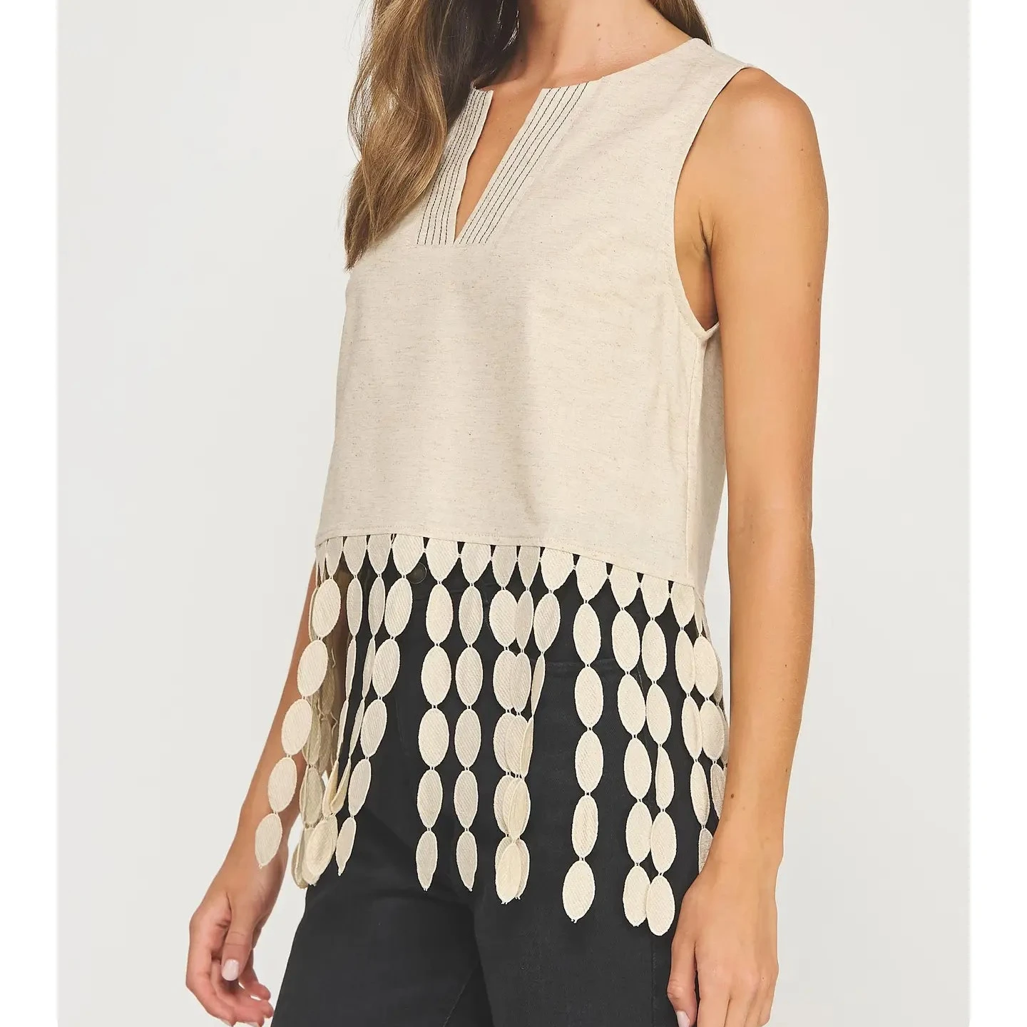 Dotted Fringe Linen Top