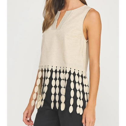 Dotted Fringe Linen Top