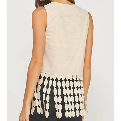 Dotted Fringe Linen Top