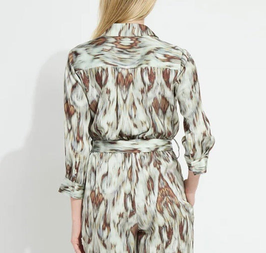 Lysse Dahlia Belted Satin Wide Leg Jumpsuit in Woodland Paisley