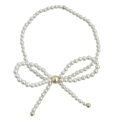 Glass Pearl Bow & Gold Bracelet