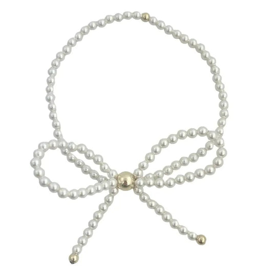 Glass Pearl Bow & Gold Bracelet