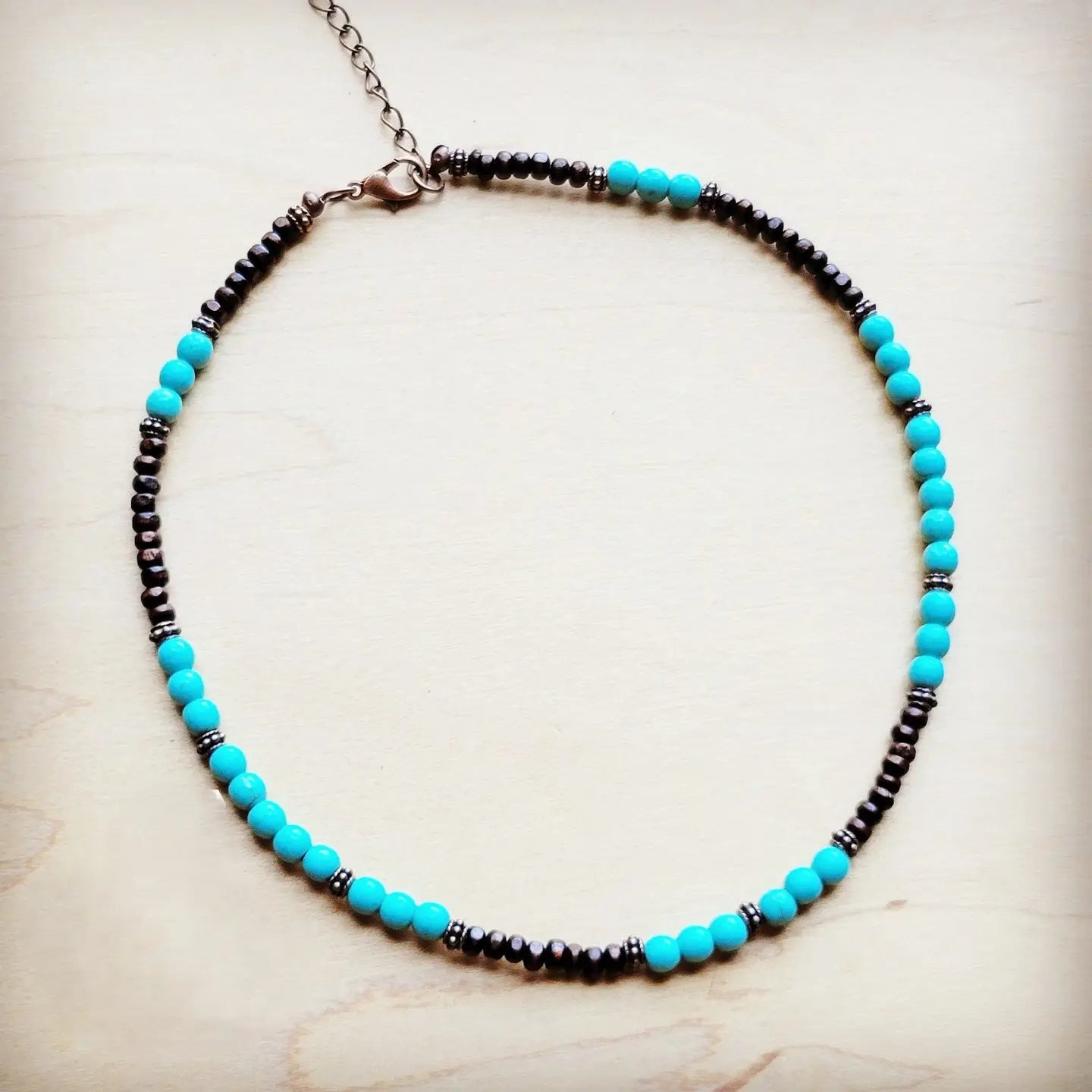 Blue Turquoise, Wood & Copper Necklace