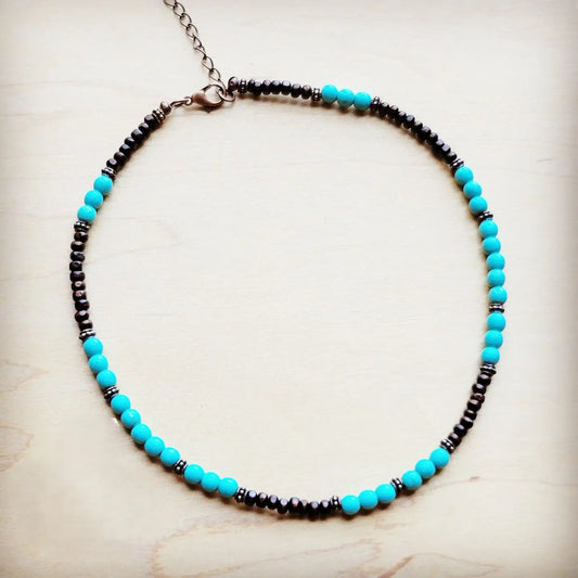 Blue Turquoise, Wood & Copper Necklace
