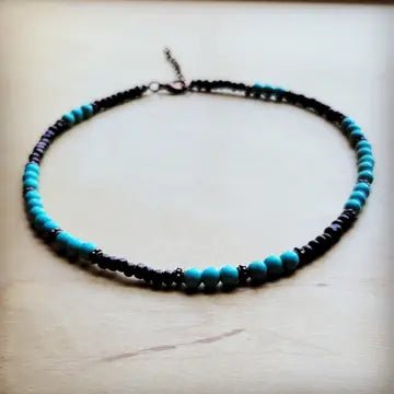 Blue Turquoise, Wood & Copper Necklace