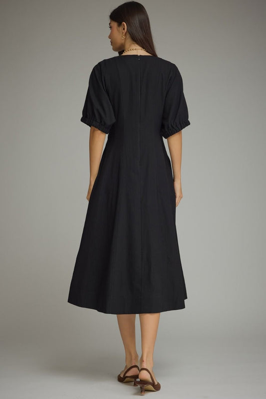 Black Puff Sleeve Midi Dress
