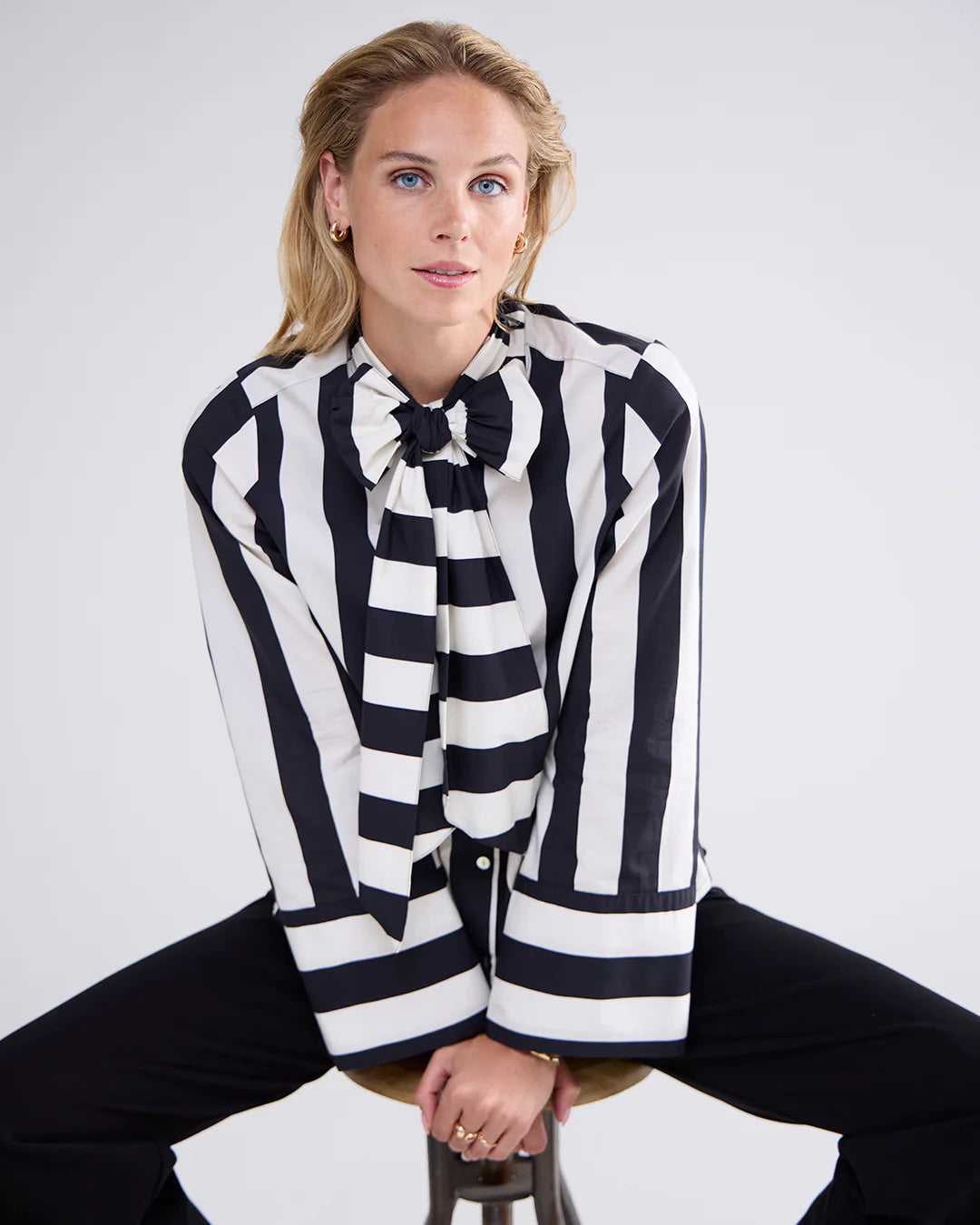 Summum Striped Blouse with Bow