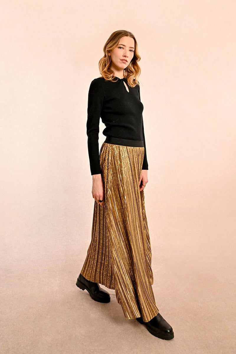 Molly Bracken Gold Long Pleated Skirt