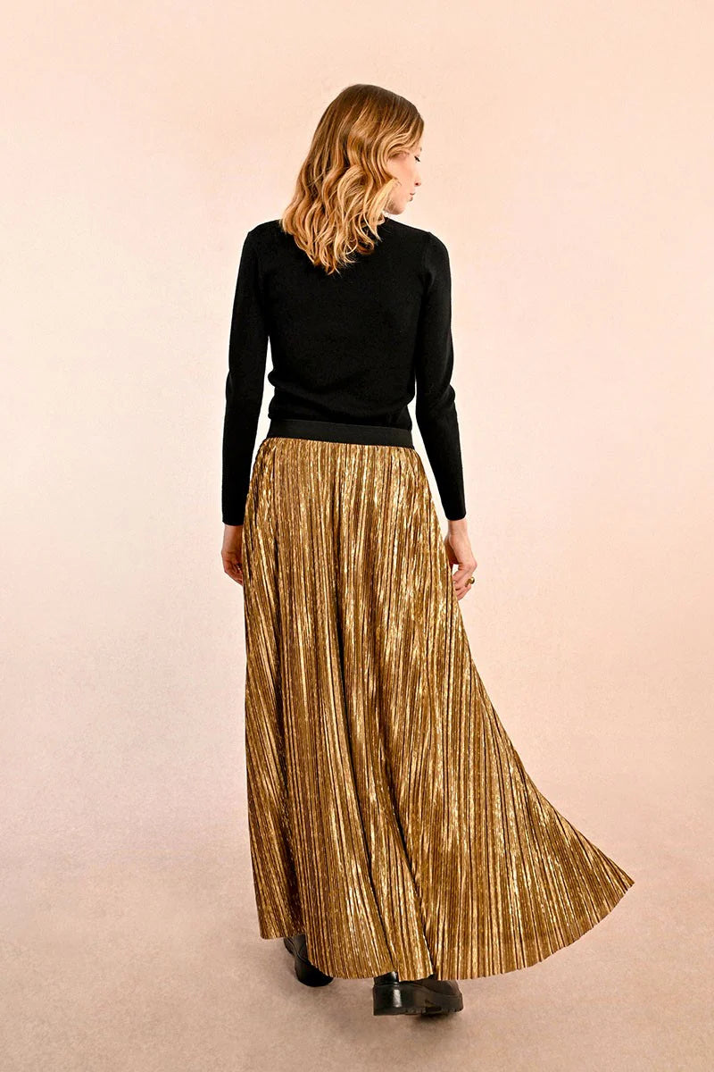 Molly Bracken Gold Long Pleated Skirt