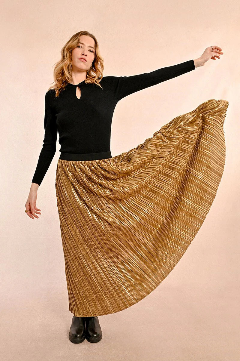 Molly Bracken Gold Long Pleated Skirt