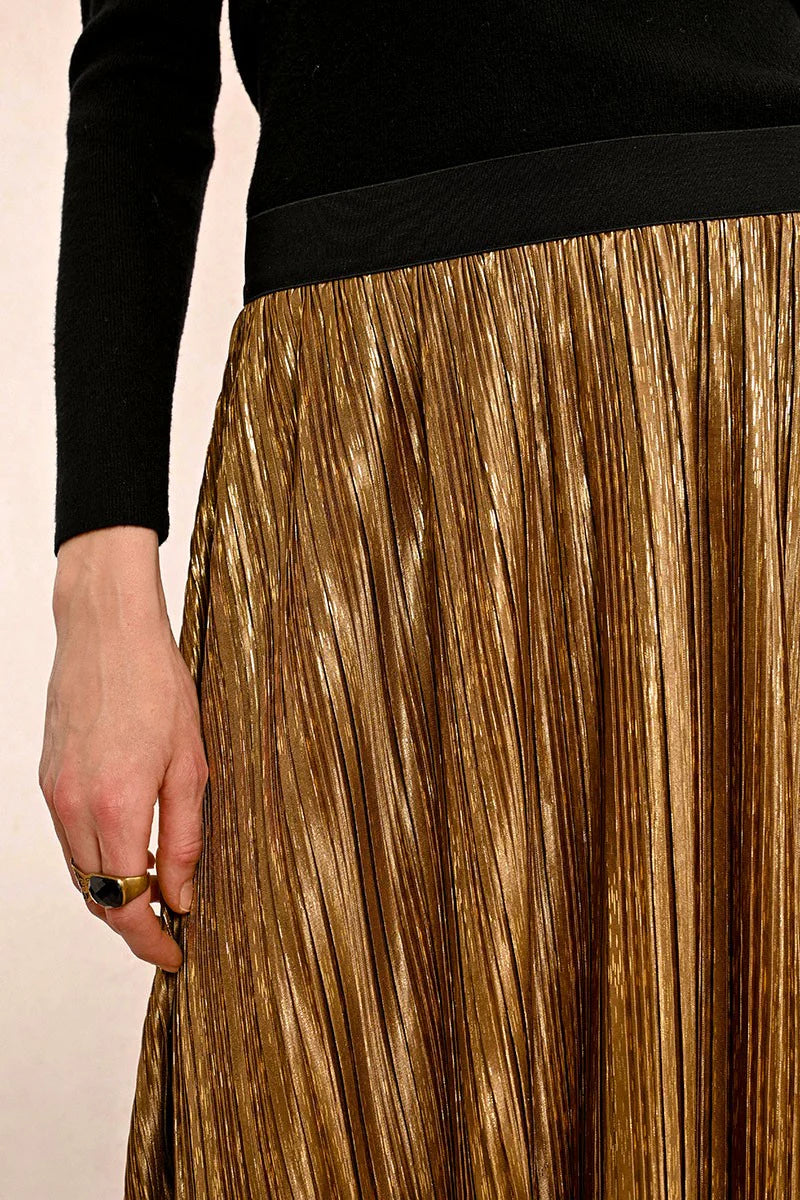 Molly Bracken Gold Long Pleated Skirt