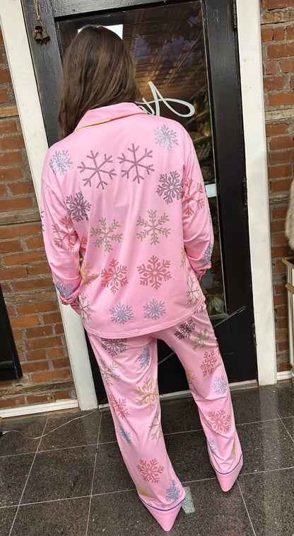 Queen of Sparkles Pink Snowflake Pajama Set