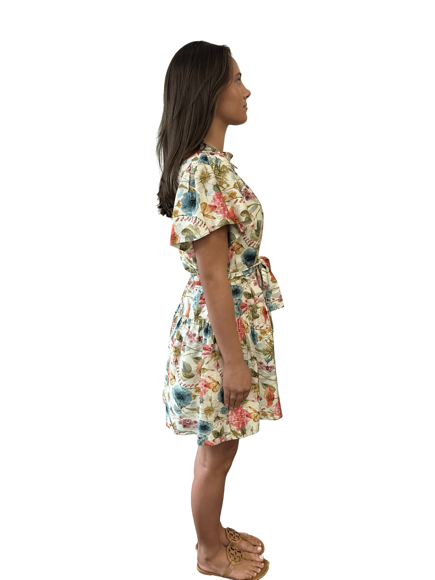Joy Joy Stitch Trim Flutter Sleeve Dress