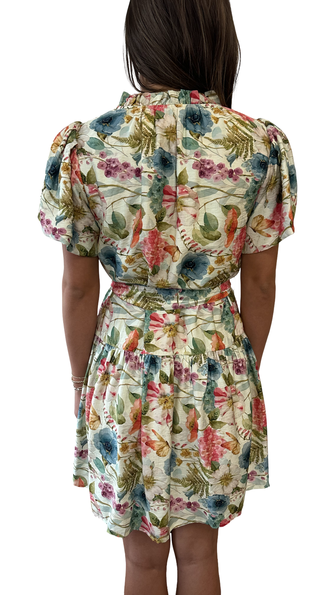 Joy Joy Stitch Trim Flutter Sleeve Dress